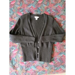 Casual Corner 100% merino wool sweater cardigan black M quiet Luxury warm VTG